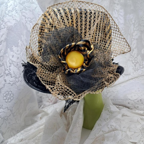Gold Black Striped full size Top Hat Fascinator Costume Party Cosplay Formal - Picture 1 of 4
